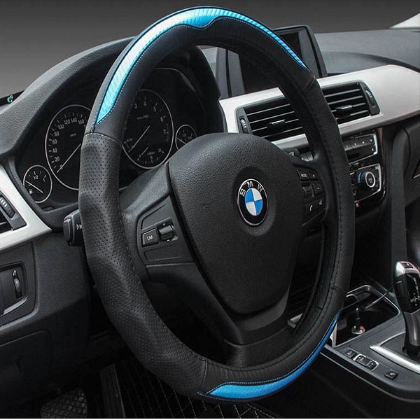 Bọc vô lăng da thật cao cấp ( Đen - Xanh) B137