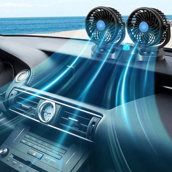 Quạt đôi mini xoay 360 độ 12V-24V cho mọi dòng xe hơi B487