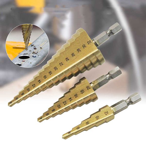 Bộ 3 mũi khoan bước hình tháp phủ titanium đa năng S136