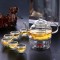 Bộ ấm trà hoa cúc thủy tinh dung tích 600ml có đế nến chịu nhiệt có lõi lọc G123, Bộ ấm chén không khay (có quai)