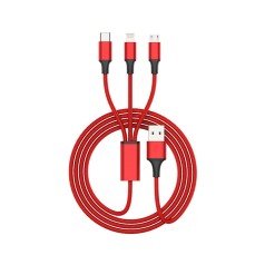 Cáp sạc 3 đầu USB micro, type C, Lightning bọc dây dù cao cấp Y111