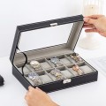 Hộp da trưng bày đồng hồ đeo tay 12 ngăn có nắp kính cao cấp BA695