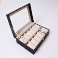 Hộp da trưng bày đồng hồ đeo tay 12 ngăn có nắp kính cao cấp BA695