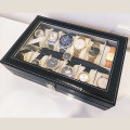 Hộp da trưng bày đồng hồ đeo tay 12 ngăn có nắp kính cao cấp BA695