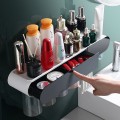 Bộ nhả kem đánh răng thông minh dính tường cao cấp BA329, Bộ 2 cốc