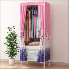 Tủ vải đựng quần áo khung gỗ có lót vải kèm giá đỡ loại 1 buồng, Màu hồng 