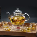 Bộ ấm trà hoa cúc thủy tinh dung tích 600ml có đế nến chịu nhiệt có lõi lọc G123, Bộ ấm chén không khay (có quai)