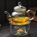 Bộ ấm trà hoa cúc thủy tinh dung tích 600ml có đế nến chịu nhiệt có lõi lọc G123, Bộ ấm chén không khay (có quai)