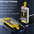 Sạc dự phòng trong suốt dung lượng 20000mah, tích hợp 4 dây sạc BA774