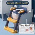 Thang bô vệ sinh có nắp thu nhỏ bồn cầu gấp gọn tiện lợi - Tặng kèm đệm BA855, Màu xanh