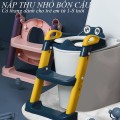 Thang bô vệ sinh có nắp thu nhỏ bồn cầu gấp gọn tiện lợi - Tặng kèm đệm BA855, Màu xanh