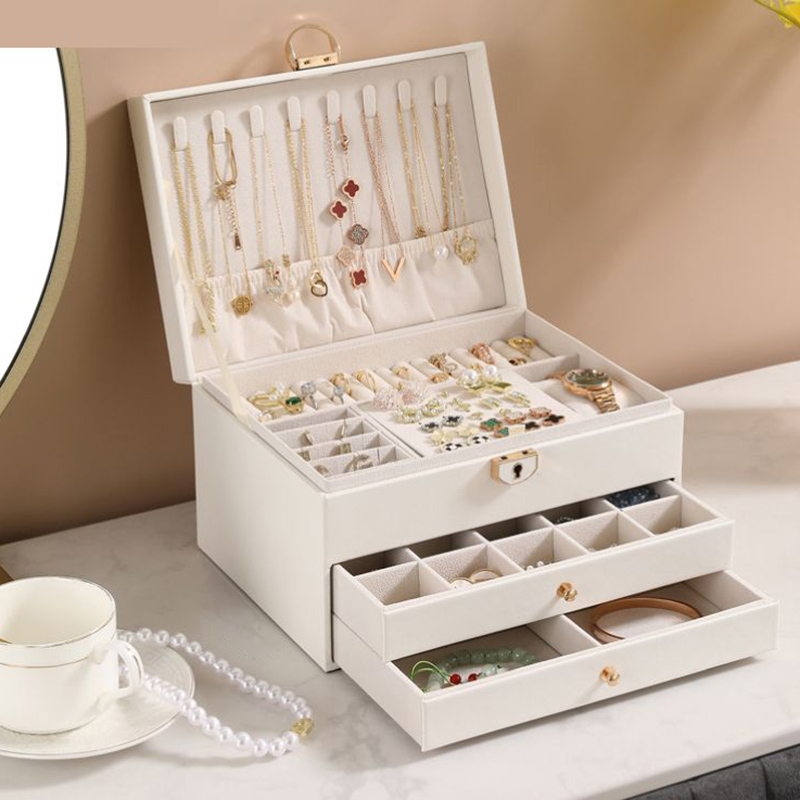 Hộp đựng trang sức phụ kiện nữ trang 3 tầng bọc da cao cấp BA864