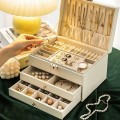Hộp đựng trang sức phụ kiện nữ trang 3 tầng bọc da cao cấp BA864, Màu trắng