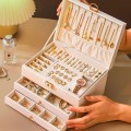 Hộp đựng trang sức phụ kiện nữ trang 3 tầng bọc da cao cấp BA864, Màu trắng