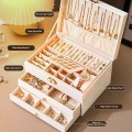 Hộp đựng trang sức phụ kiện nữ trang 3 tầng bọc da cao cấp BA864, Màu trắng