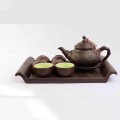 Bộ ấm chén từ sa khắc Bát Tràng khay chữ nhật BA1114