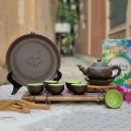Ấm chén từ sa khắc Bát tràng kèm khay tròn BA1115