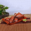 Ấm chén từ sa khắc hoa đào màu đỏ Bát Tràng BA1116
