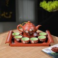 Ấm chén từ sa khắc hoa đào màu đỏ Bát Tràng BA1116