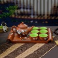 Ấm chén từ sa khắc hoa đào màu đỏ Bát Tràng BA1116