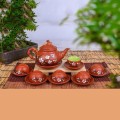 Ấm chén từ sa khắc hoa đào màu đỏ Bát Tràng BA1116