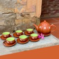 Ấm chén từ sa khắc múi hoa đào Bát Tràng khay chữ nhật BA1117