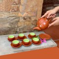 Ấm chén từ sa khắc múi hoa đào Bát Tràng khay chữ nhật BA1117