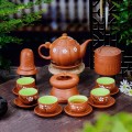 Ấm chén từ sa khắc múi hoa đào Bát Tràng khay chữ nhật BA1117