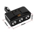 Bộ chia tẩu sạc ô tô 3 cổng đa năng kèm 2 cổng USB HY29
