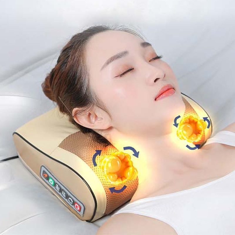 Gối massage cổ vai gáy, máy massage hồng ngoại 16 bi J190