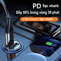 Tẩu sạc ô tô tích hợp 2 cổng ra usb và typeC thông minh 