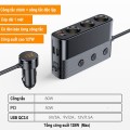 Bộ chia tẩu trên ô tô với 3 cổng tẩu 128W
