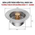 Bộ lọc rác bồn rửa bát inox ngăn mùi hôi, côn trùng BA1190, Bản lưới tràn viền