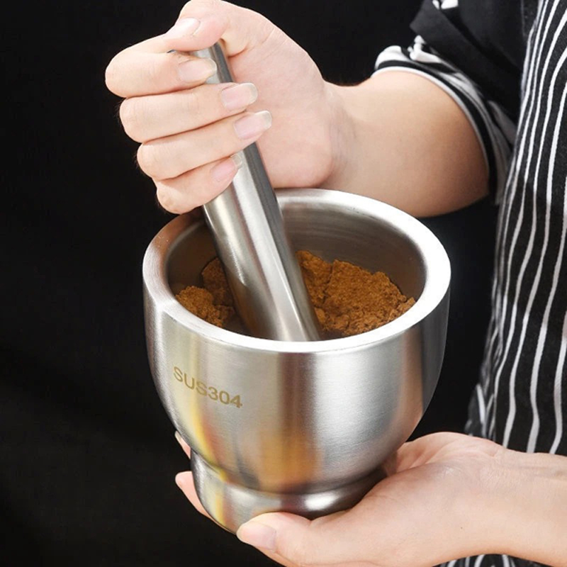 Bộ chày cối inox 304 đúc nguyên khối có nắp đậy BA1204