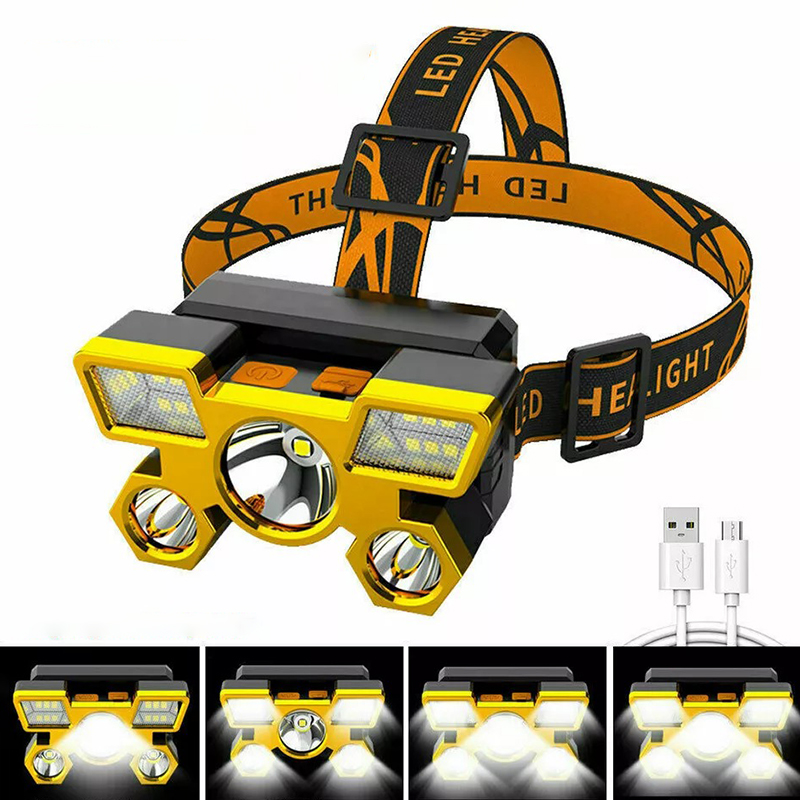 Đèn pin đội đầu 5 bóng siêu sáng, chống nước kèm dây sạc BA1215