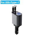 Tẩu sạc ô tô siêu nhanh tích hợp 2 dây sạc BA1200, 1 cổng lightning (iphone/IOS) + 1 cổng type C