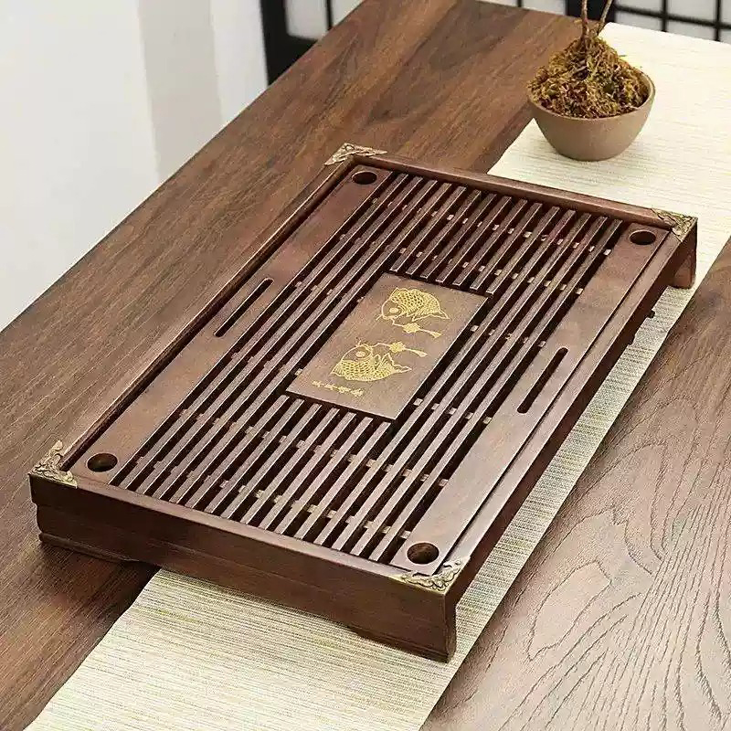 Khay đựng trà nẹp đồng vân nổi 4 góc BA1284