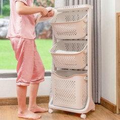 Kệ để đồ 3 tầng tiện dụng có bánh xe di chuyển linh hoạt BA1425 , Màu hồng 