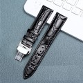 Dây da đồng hồ khóa bướm thép không gỉ cao cấp BA675, Size 18mm - Màu đen khóa trắng