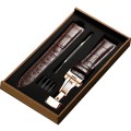Dây da đồng hồ khóa bướm thép không gỉ cao cấp BA675, Size 18mm - Màu đen khóa trắng