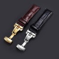 Dây da đồng hồ khóa bướm thép không gỉ cao cấp BA675, Size 18mm - Màu đen khóa trắng