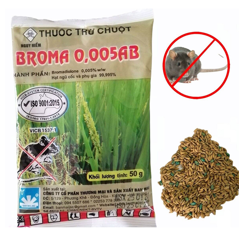 Combo 5 gói diệt chuột sinh học Broma 0,005AB 50g an toàn BA1448