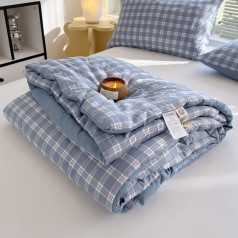 Chăn cotton đũi bông ép xơ đậu nành siêu mềm, thoáng mát BA1530, Chăn đũi kẻ xanh than