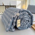Chăn cotton đũi bông ép xơ đậu nành siêu mềm, thoáng mát BA1530, Chăn đũi kẻ xanh than