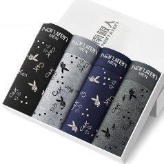 Hộp 4 quần sịp đùi nam boxer vải thun cotton co dãn, thấm hút mồ hôi BA1591, Size XL : Cân nặng từ 56-65kg