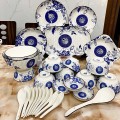 Bộ bát chén đĩa 30 món gốm sứ cao cấp họa tiết in hoa văn chữ Phúc 4D BA1609