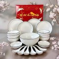 Bộ bát đĩa sứ cao cấp trắng viền đen 19 món kèm hộp quà sang trọng BA1612