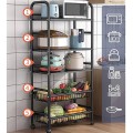 Kệ để đồ nhà bếp đa năng để lò vi sóng, xoong nồi có bánh xe đẩy, khung sắt chịu lực BA1611 , Kệ 5 tầng 60x32x108cm