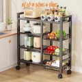 Kệ để đồ nhà bếp đa năng để lò vi sóng, xoong nồi có bánh xe đẩy, khung sắt chịu lực BA1611 , Kệ 5 tầng 60x32x108cm