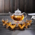 Bộ ấm trà hoa cúc thủy tinh dung tích 600ml có đế nến chịu nhiệt có lõi lọc G123, Bộ ấm chén không khay (có quai)